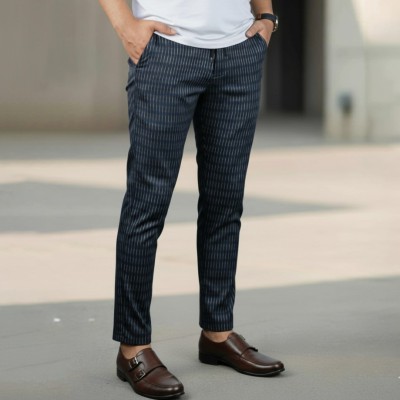 Mens White & Blue Stripe Trouser